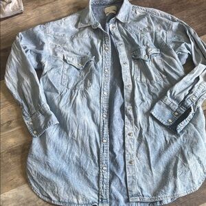 J. Crew Denim Chambray Light Blue Snap Up Shirt with Pearl Snaps, Size 4